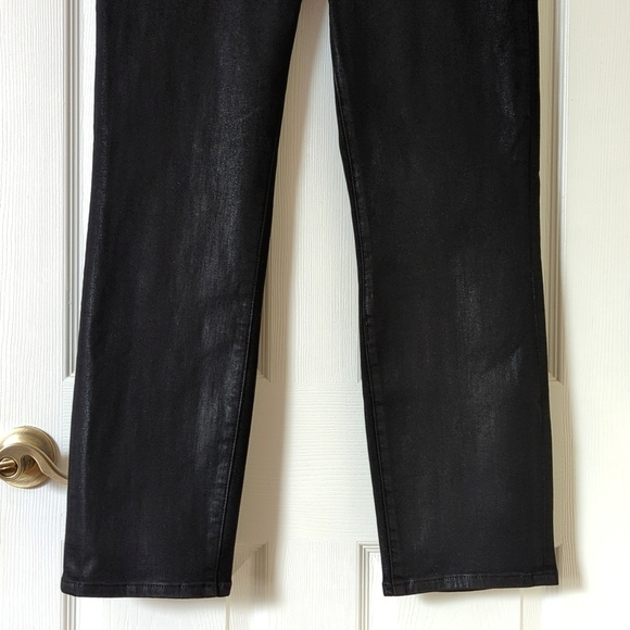 Good American Good Classic High Rise Ankle Cropped Coated Denim Jeans Black 14 - Picture 3 of 14